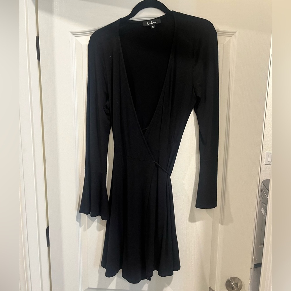 lulus long sleeve mini wrap dress, medium
